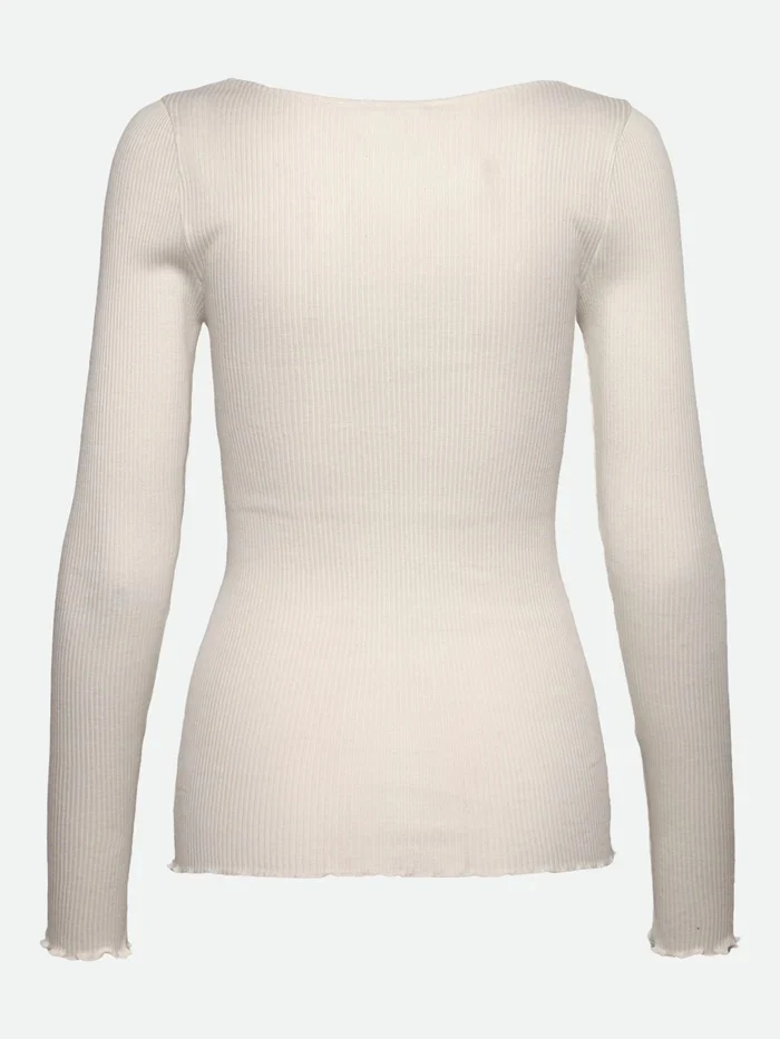 RWBeatha Silk LS V-neck Lace T-shirt  Ivory - Image 2