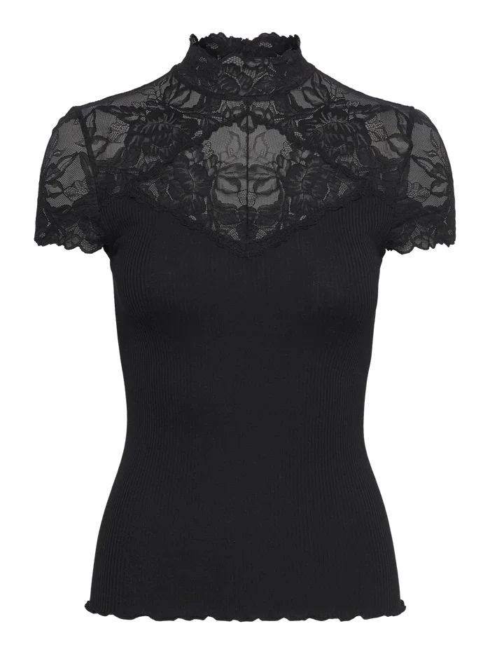 RWBeatha Silk Capsleeve Lace T-shirt Black - Image 2