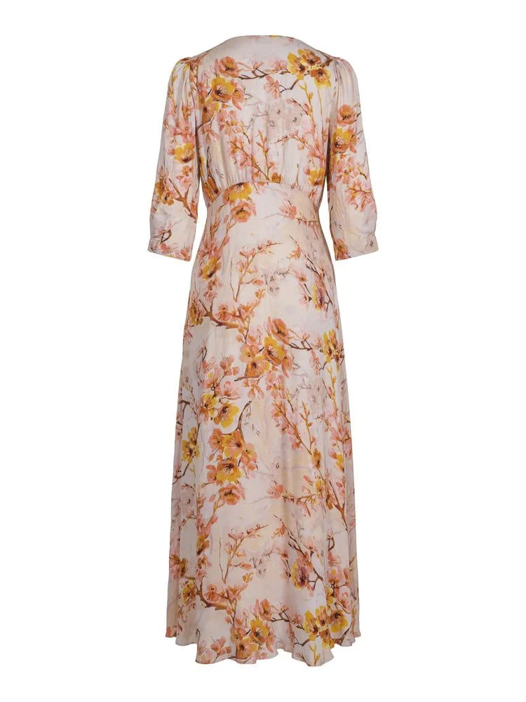 Sorrento Dress Pink Beige Flowers - Image 2