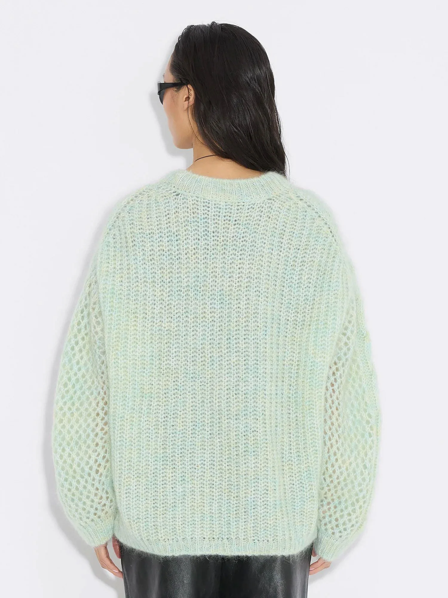 Mohair Cable Knit Crew  Green Mix - Image 2