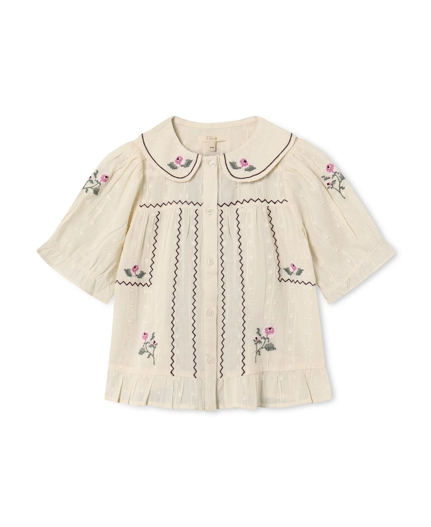 DOBBY SS ROSE EMBR BLOUSE  Sandshell