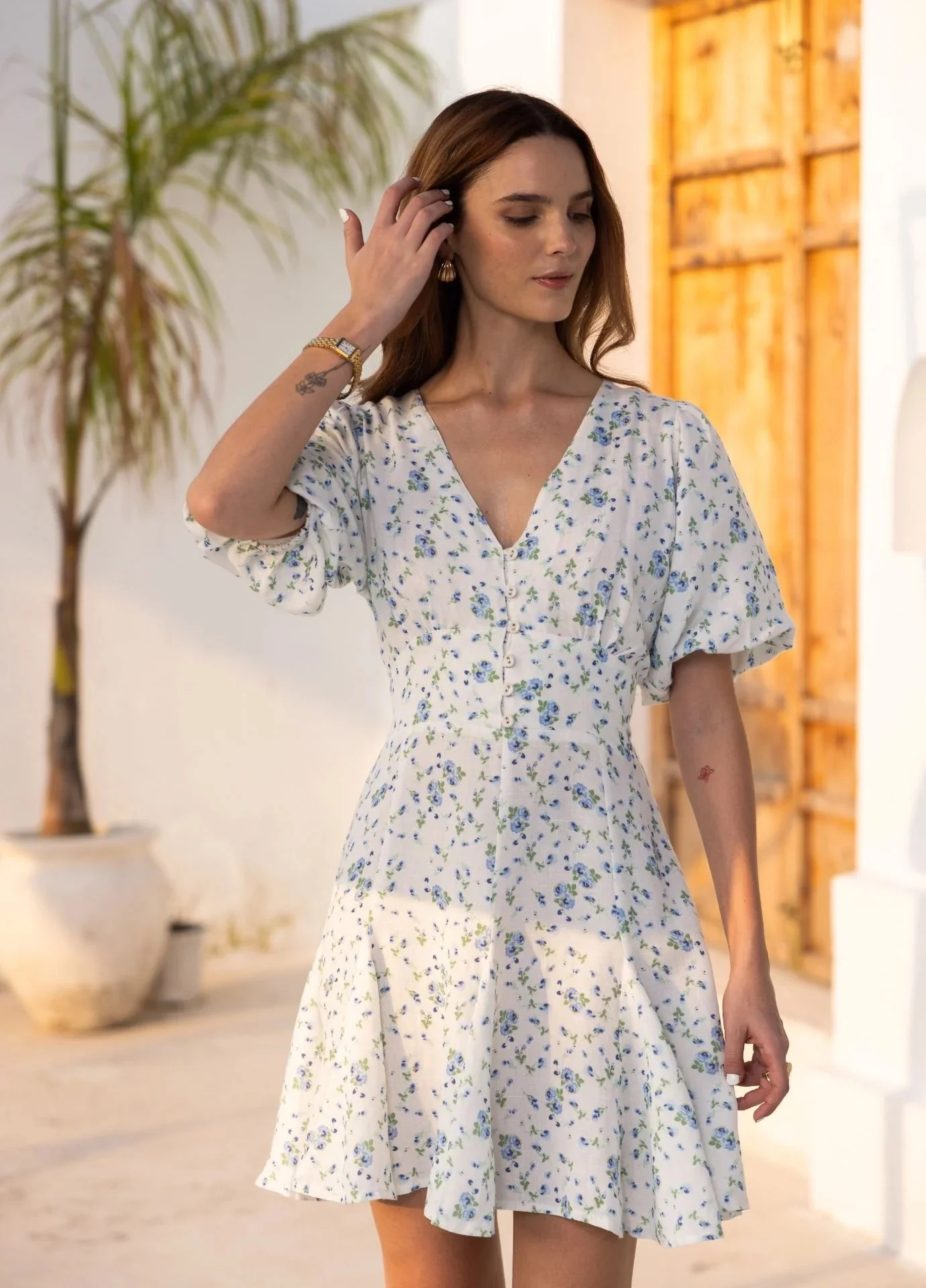 Bianca Dress Blue Fleur Linen Blue Fleur Linen - Image 2