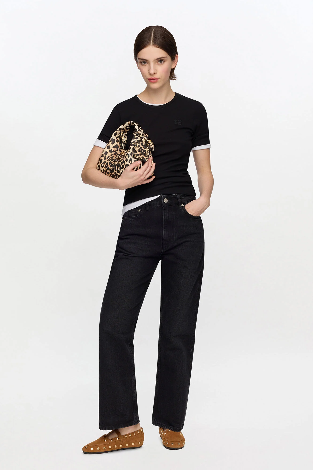 Soft Cotton Rib Short Sleeve  Black - Image 2