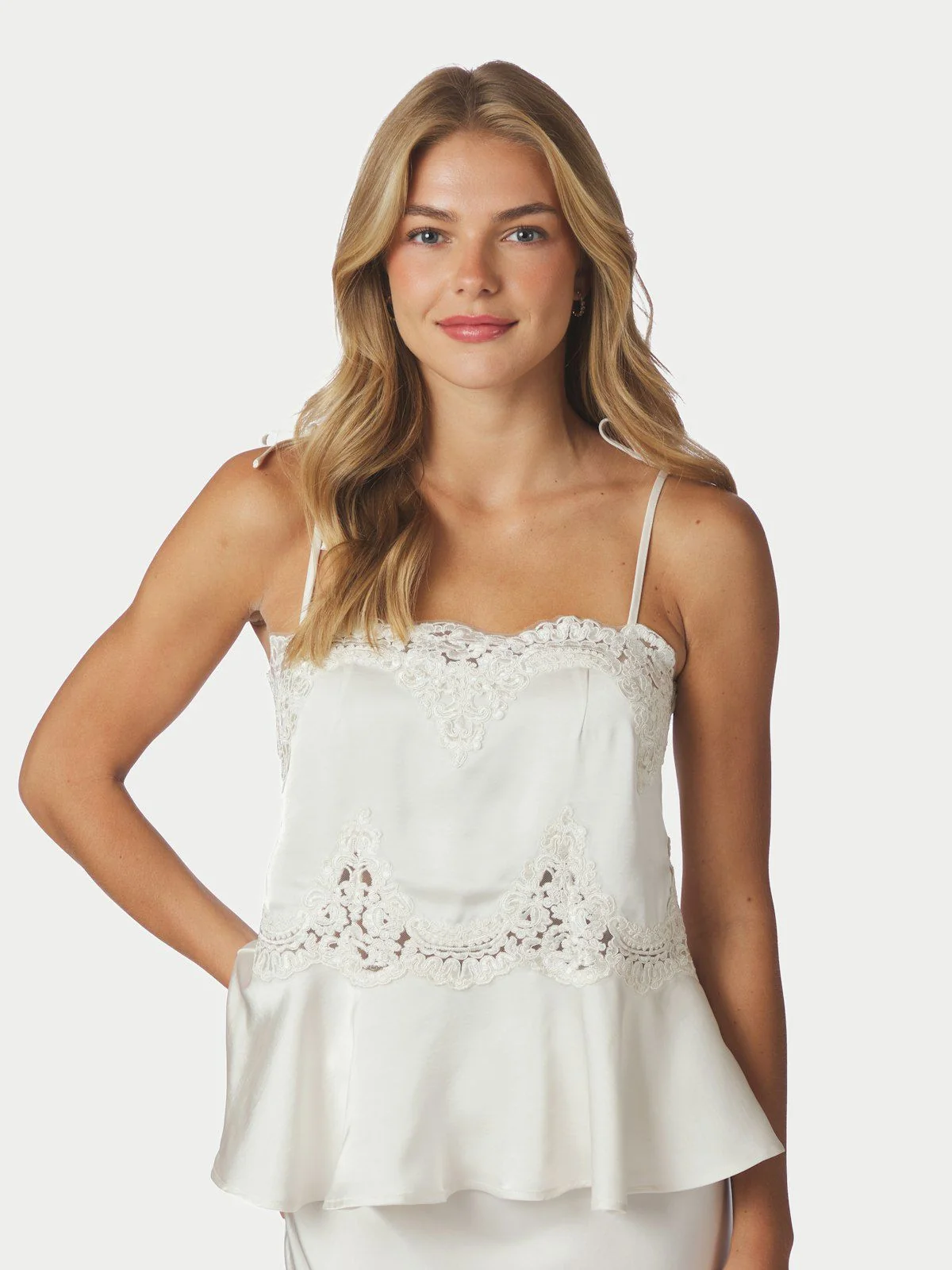 Kaela Heavy Sateen Lace Top  Pearl - Image 7