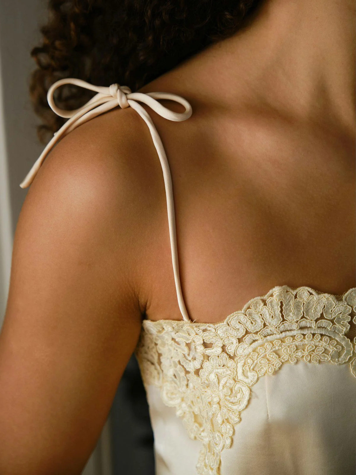 Kaela Heavy Sateen Lace Top  Light Yellow - Image 2