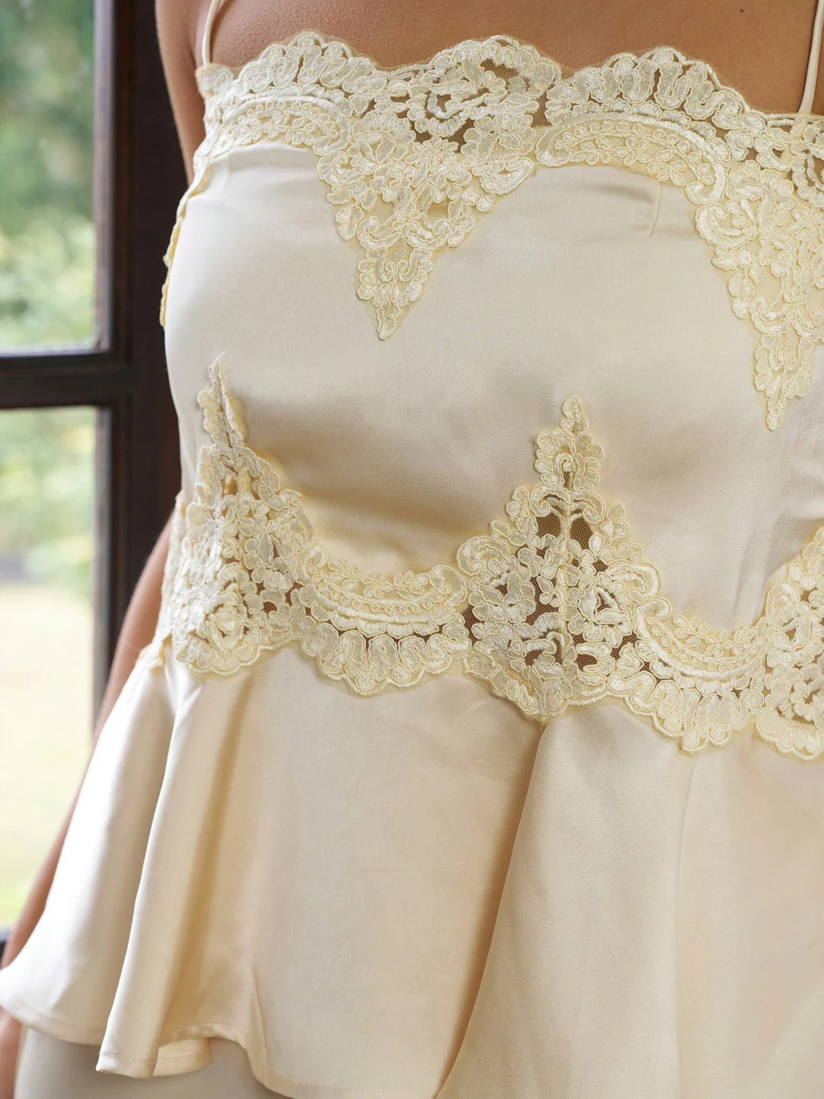 Kaela Heavy Sateen Lace Top  Light Yellow - Image 3