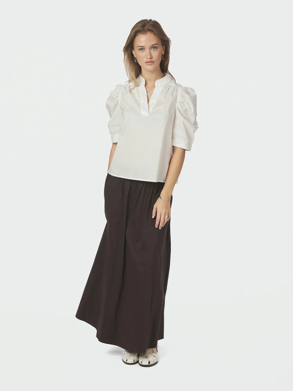 Yara Long Poplin Skirt Chocolate Brown - Image 3