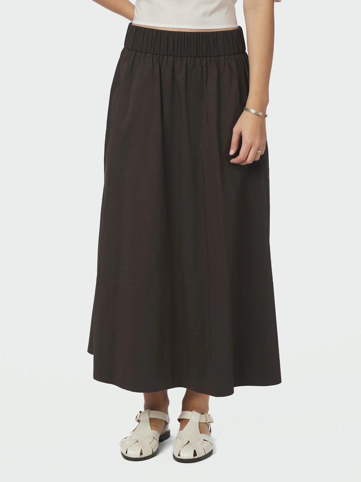 Yara Long Poplin Skirt Chocolate Brown - Image 5