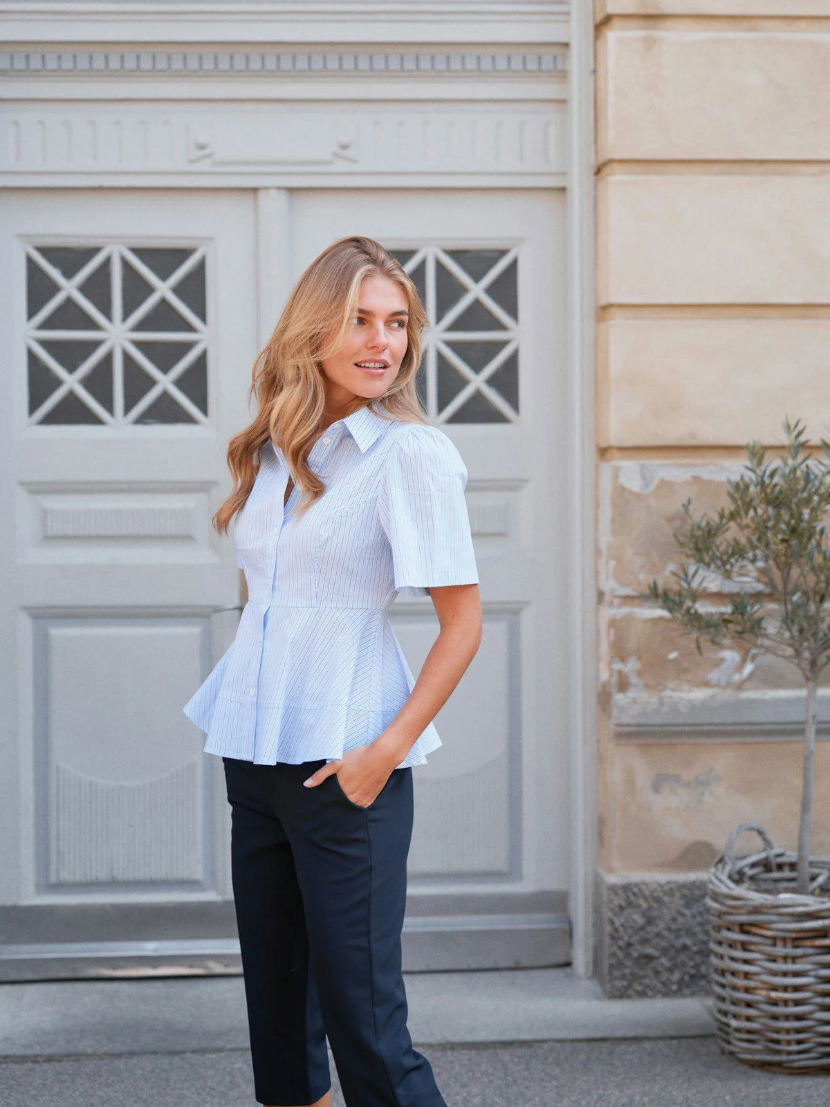 Janelle Stripe Shirt Blue/Brown Stripe - Image 3