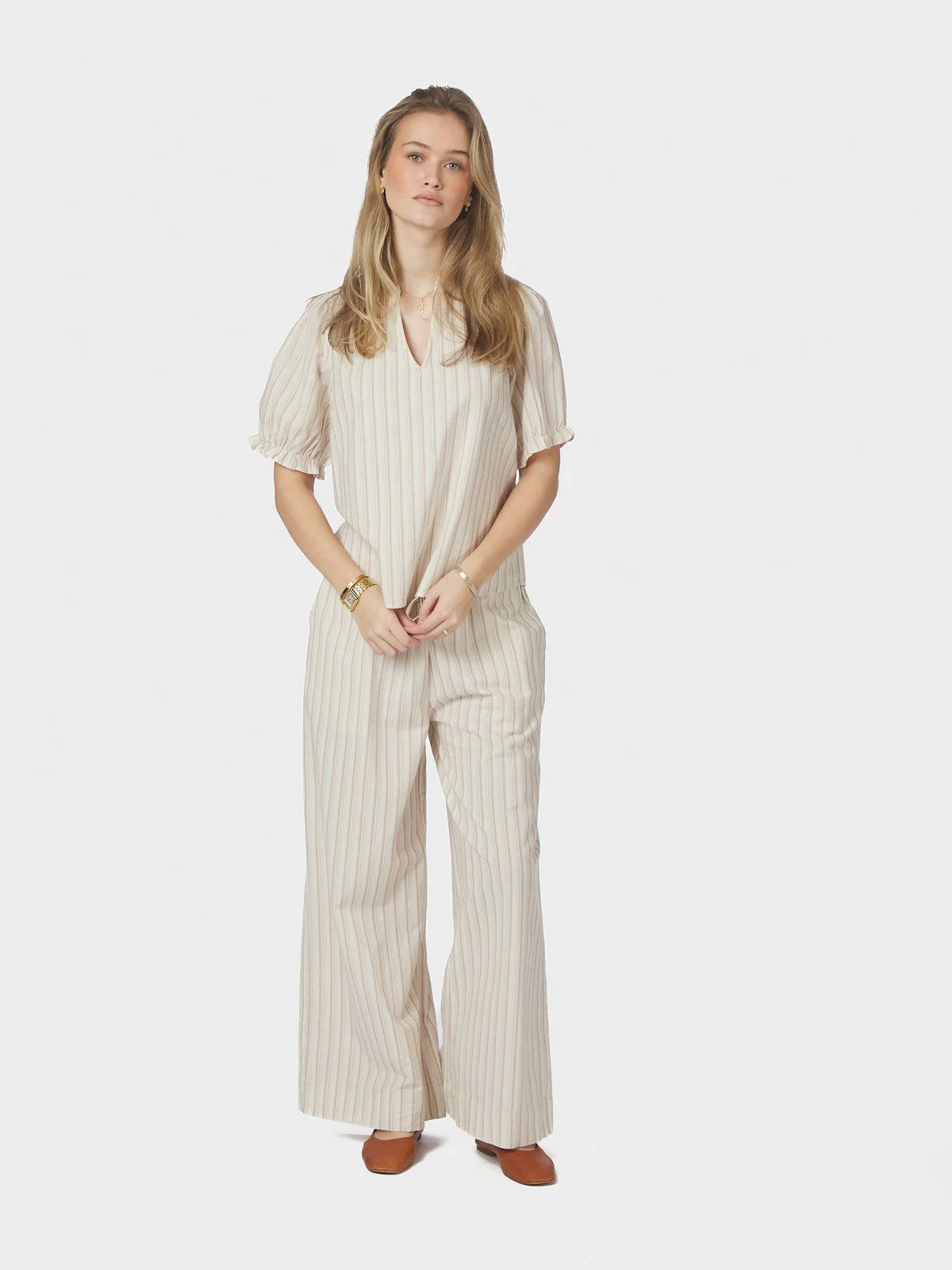 Odesa Linen Stripe Blouse  Sand - Image 5
