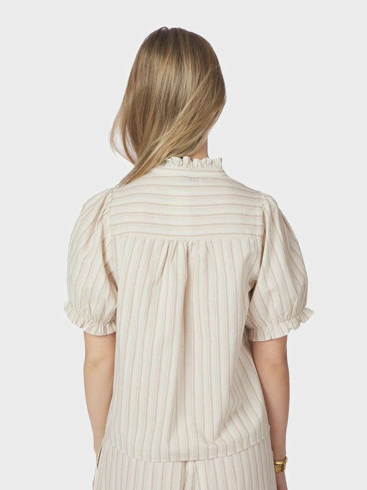 Odesa Linen Stripe Blouse  Sand - Image 6