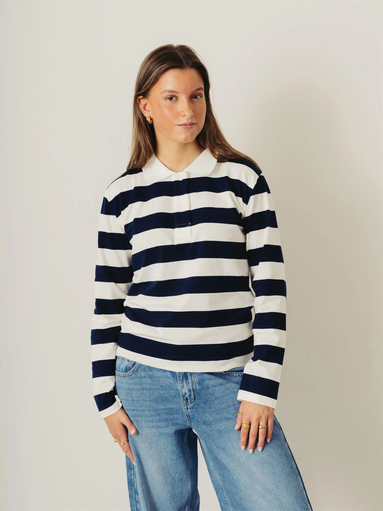 Grante Stripe Ls Polo Tee Navy - Image 2