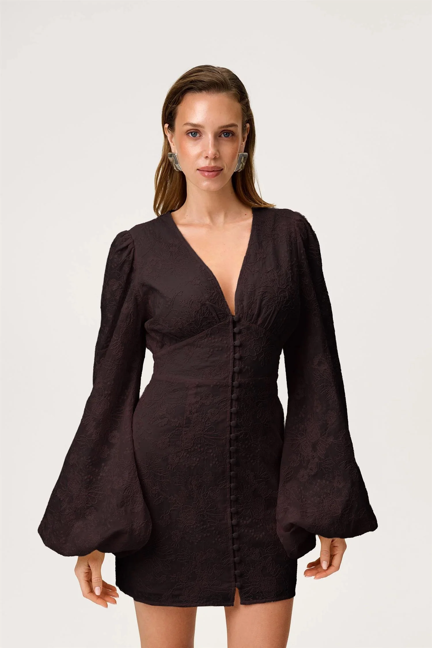 Florence Mini Dress Brown Embroidery - Image 3