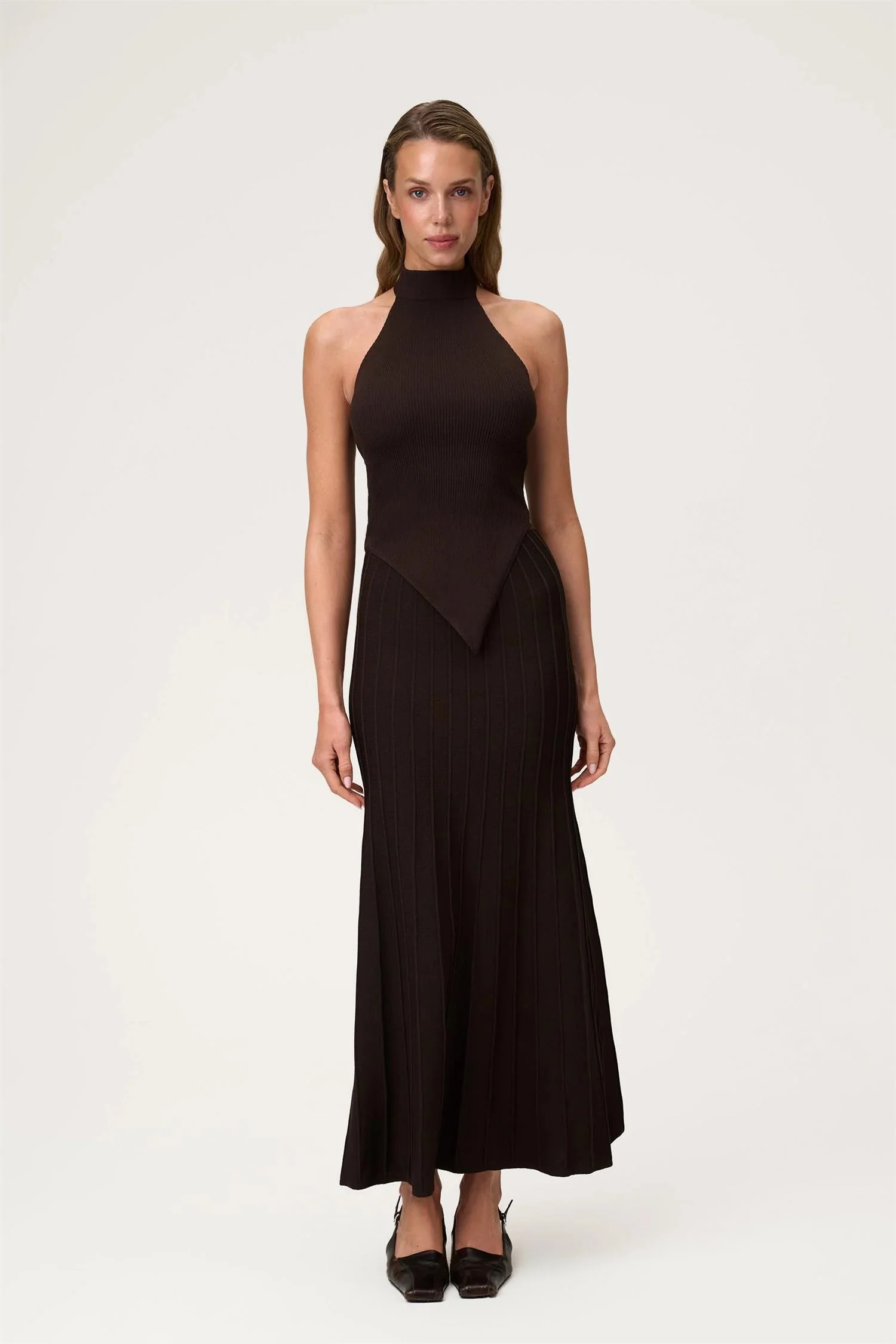 LAUSANNE HALTERNECK DRESS Espresso