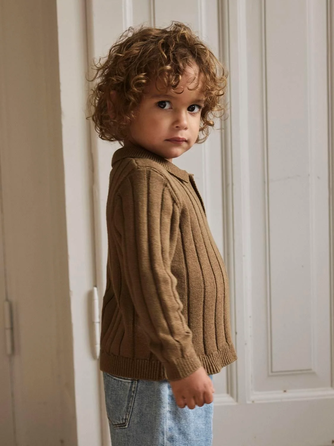 Nmmlomon Ls Loose Knit Polo Lil  Lysebrun - Image 4