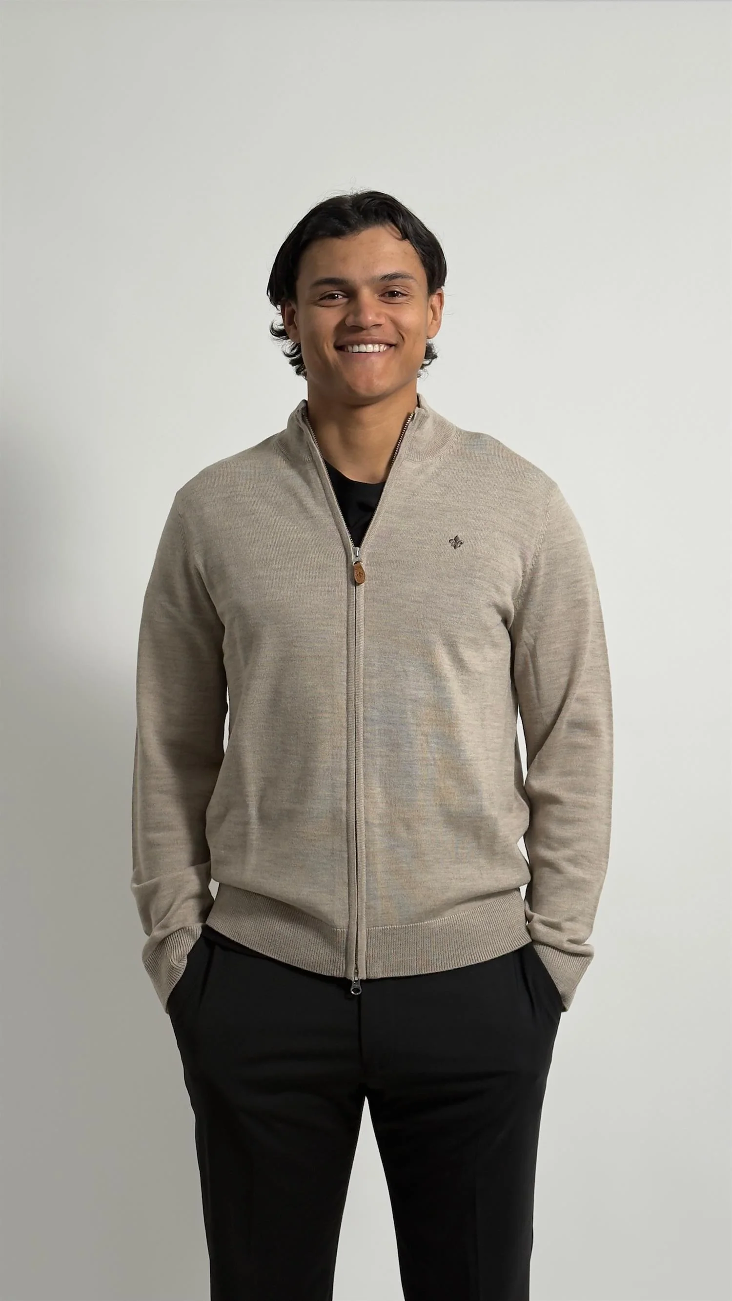 MERINO ZIP CARDIGAN Khaki
