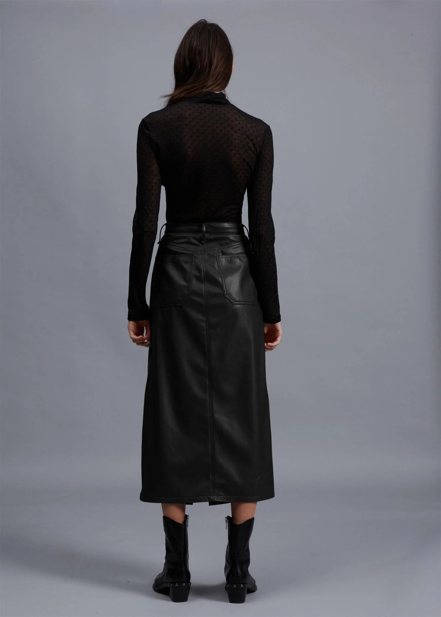 SID FAUX LEATHER MIDI SKIRT Black - Image 2