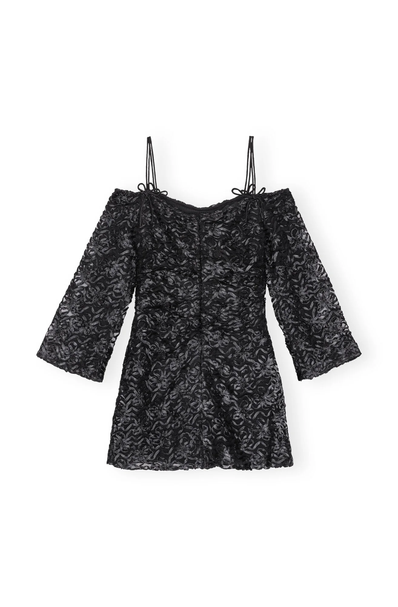 RIBBON TULLE MINI DRESS  099-Black - Image 3