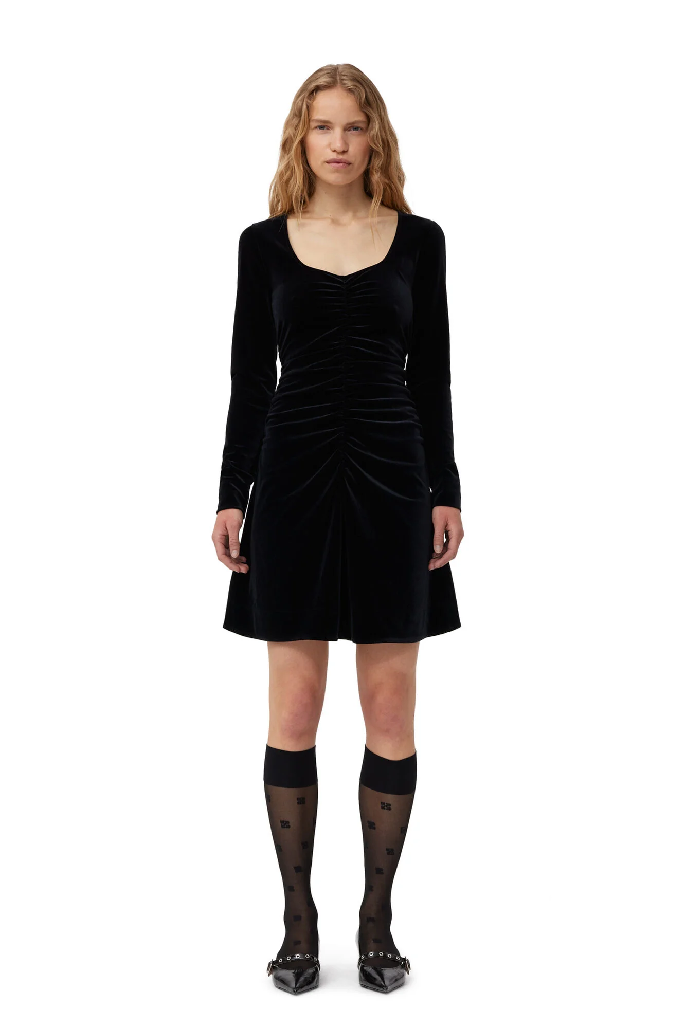 VELVET JERSEY MINI DRESS  099-Black - Image 2