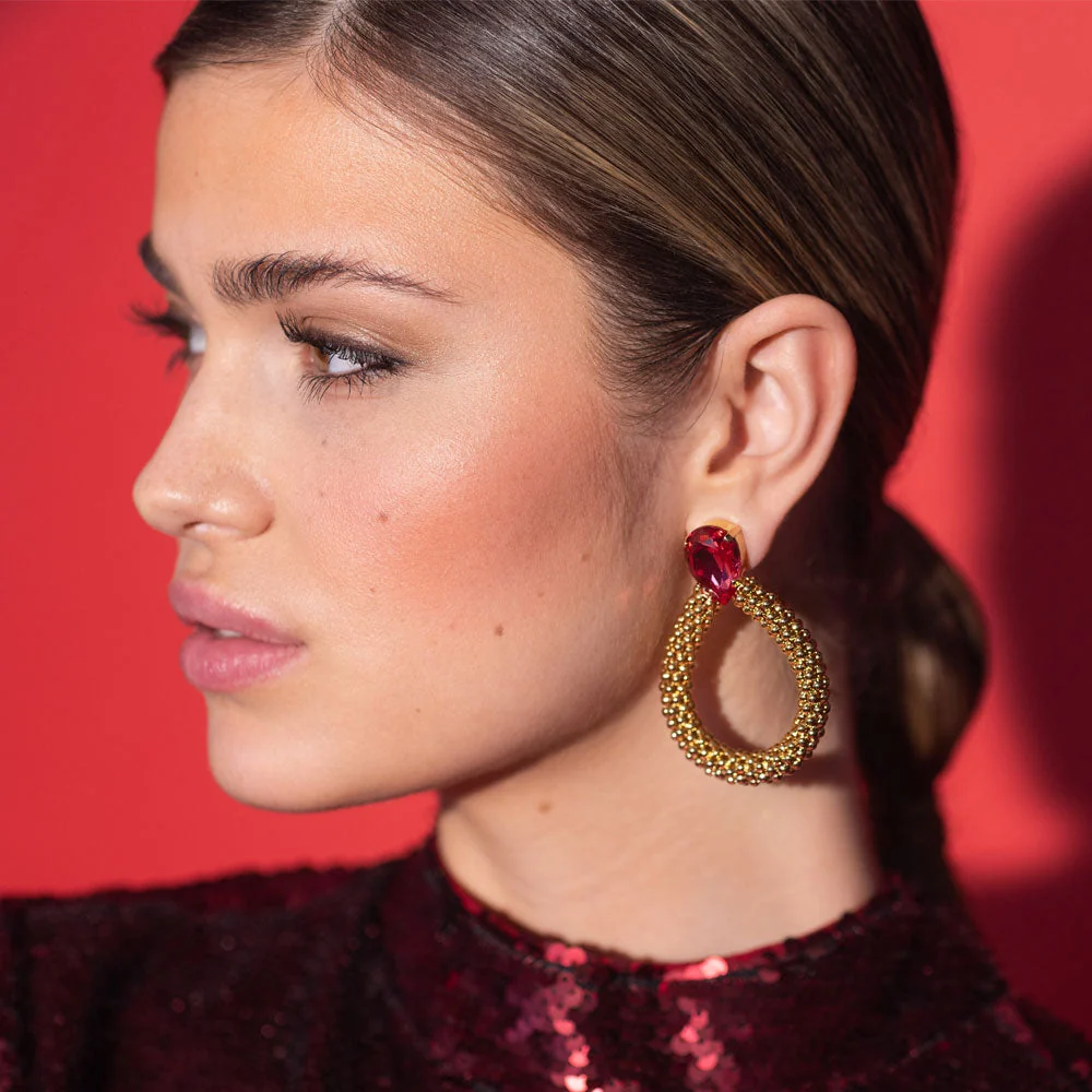 CLASSIC ROPE EARRING GOLD Mulberry Red - Image 2