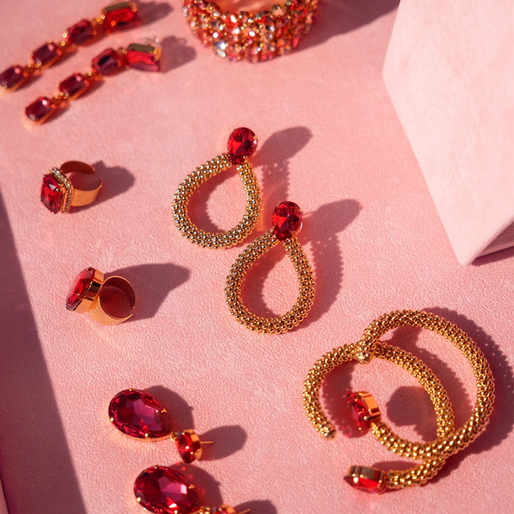 CLASSIC ROPE EARRING GOLD Mulberry Red - Image 3